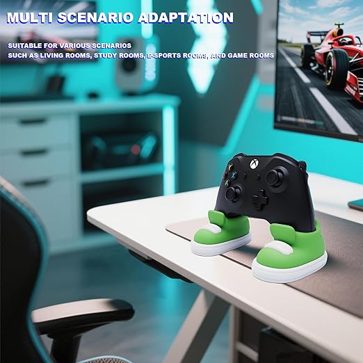 Game controller stand in the shape of a shoe.