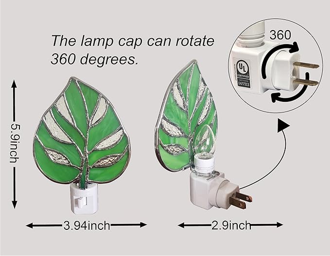 Green and Pink Monstera Leaf Stained Glass Night Light