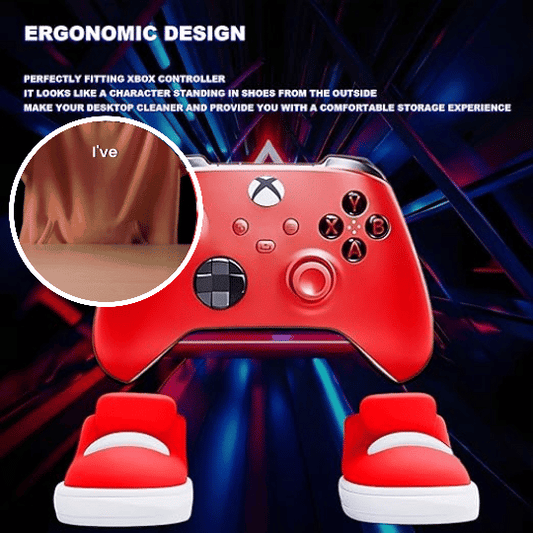 Game controller stand in the shape of a shoe.